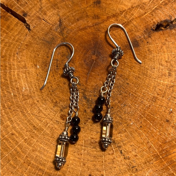 Onyx, lemon citrine, sterling and Bali silver earrings - Picture 2 of 3